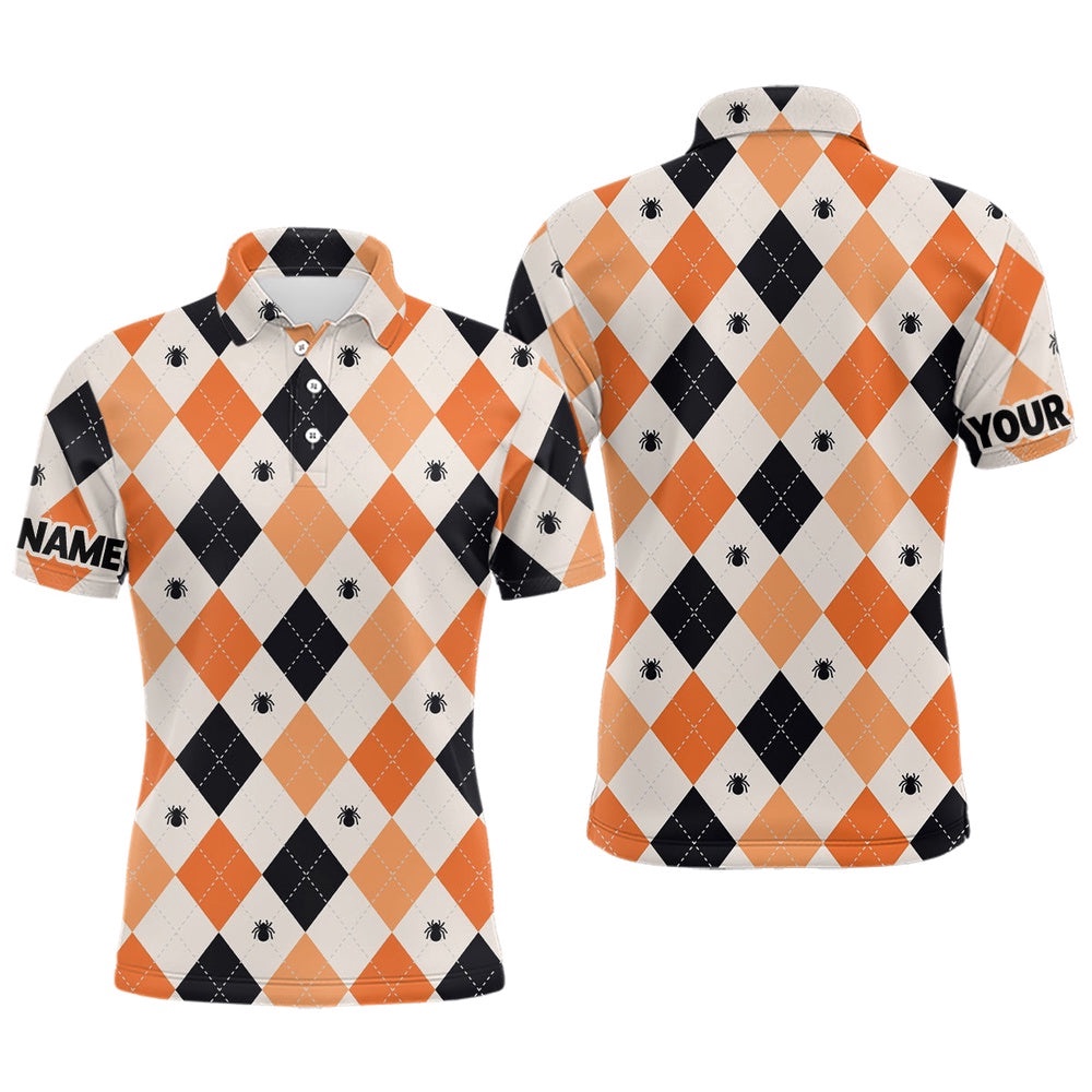 Halloween Argyle Plaid With Spider Men’s Golf Polo Shirts Orange Black Golf Shirts For Men, Golf Polo Shirt, Golf Shirts Halloween Argyle Plaid With Spider Men’s Golf Polo Shirts Orange Black Golf Shirts For Men, Golf Polo Shirt, Golf Shirts
