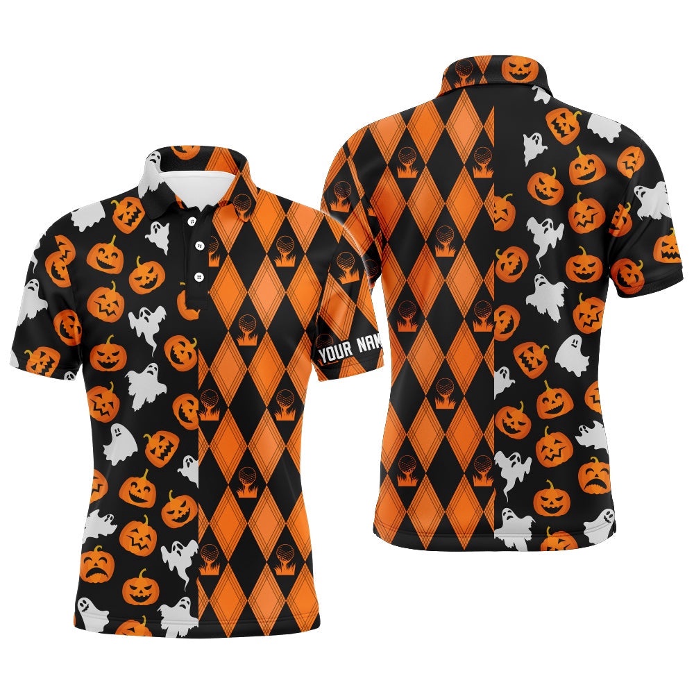 Halloween Boo Pumpkin Black Orange Argyle Men’s Golf Polo Shirts Funny Golf Gifts For Men, Golf Polo Shirt, Golf Shirts Halloween Boo Pumpkin Black Orange Argyle Men’s Golf Polo Shirts Funny Golf Gifts For Men, Golf Polo Shirt, Golf Shirts