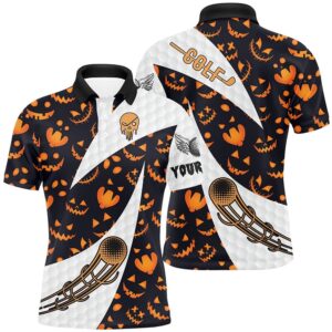 Halloween Men’s Golf Polo Shirt Custom Pumpkin&hellip;