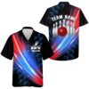 Navy Blue And White Retro Bowling Hawaiian Shirts, Custom Team Bowling Hawaiian Shirt