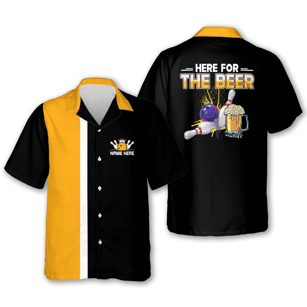 Here For The Beer Bowling Shirts, Custom Bowling Shirt, Custom Team Bowling Hawaiian Shirt