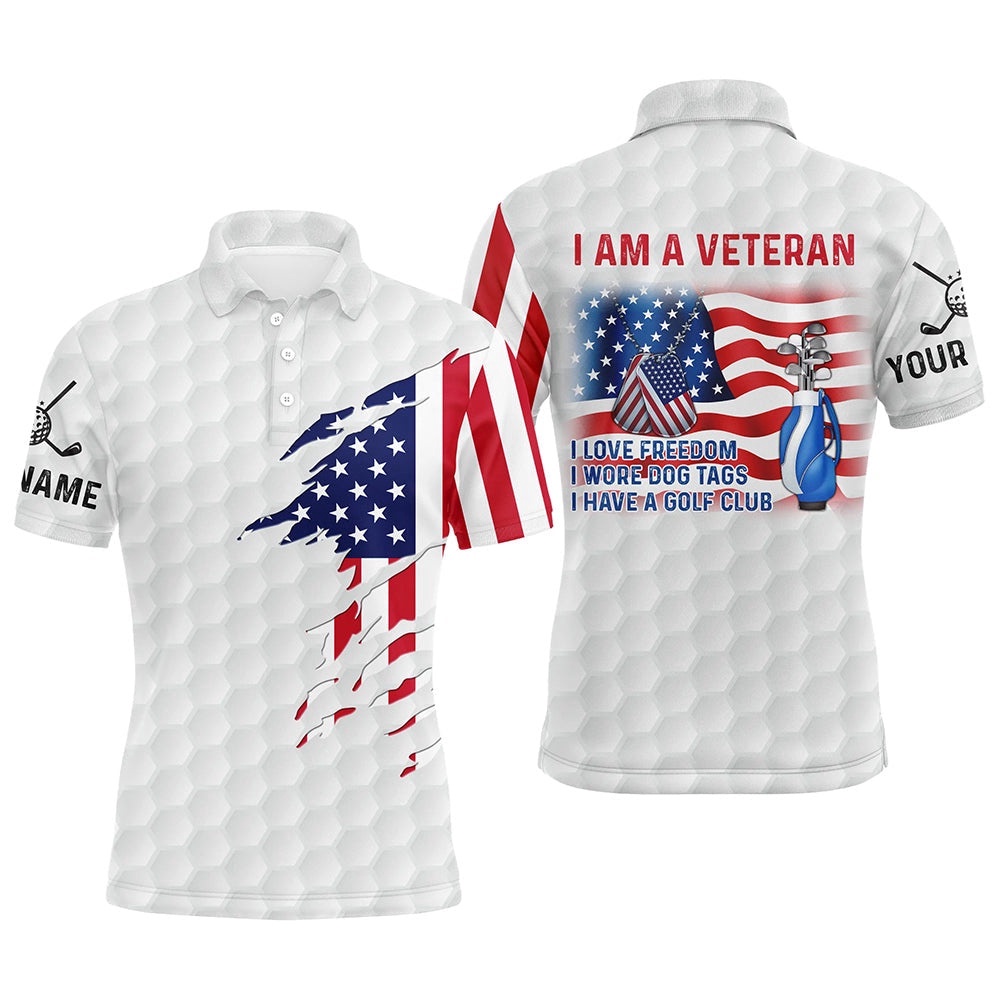 I Am A Veteran American Flag Patriotic Men’s Golf Polo Shirt White Golf Shirts For Men Golf Gifts, Golf Polo Shirt, Golf Shirts