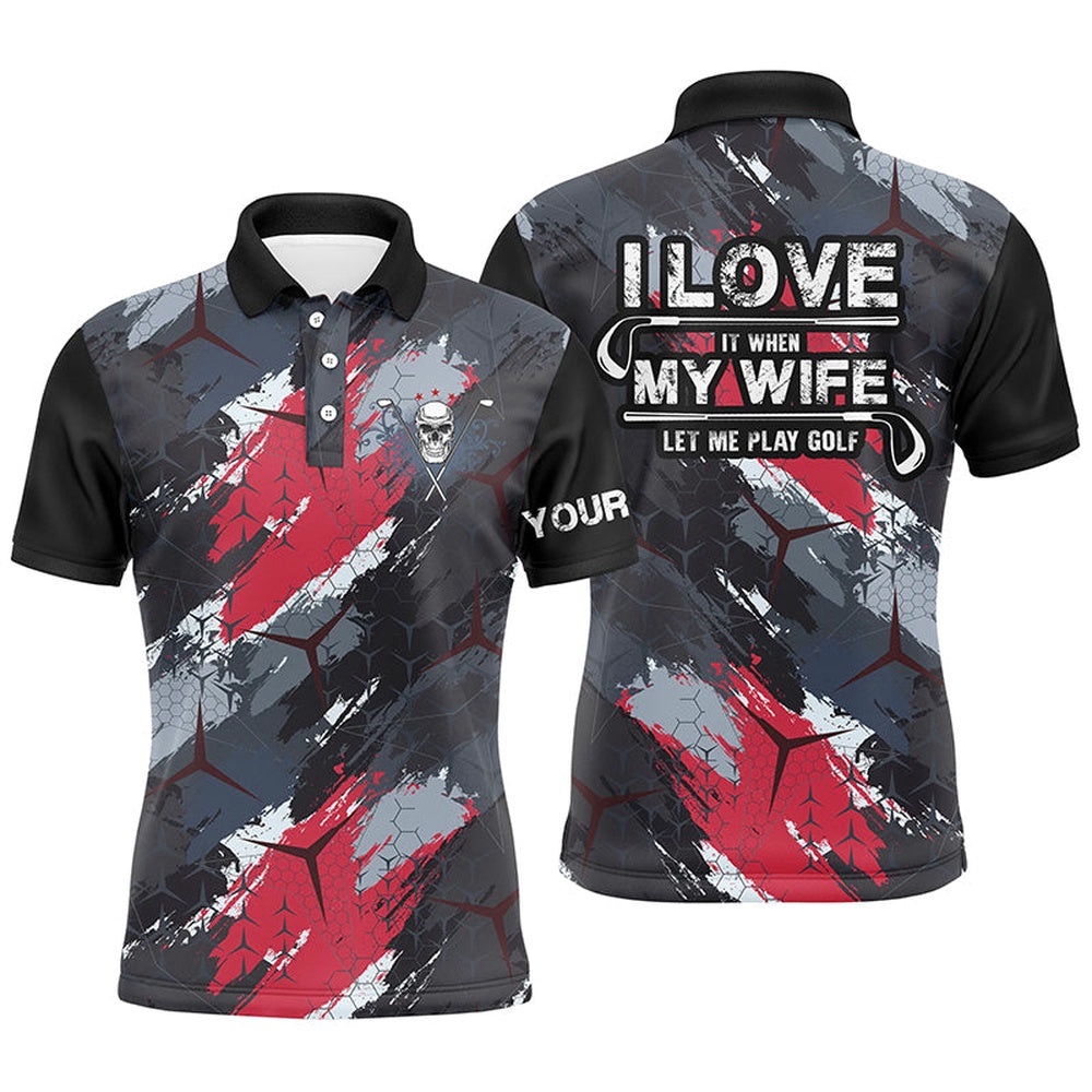 I Love It When My Wife Let Me Play Golf Men’s Polo Shirt Red Black Skull Funny Golf Shirts For Men, Golf Polo Shirt, Golf Shirts