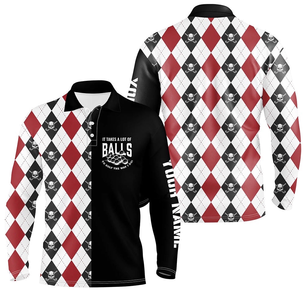 It Takes A Lot Of Balls Men’s Skull Argyle Golf Polo Shirt Golf Shirts For Men Golfing Gifts, Golf Polo Shirt, Golf Shirts
