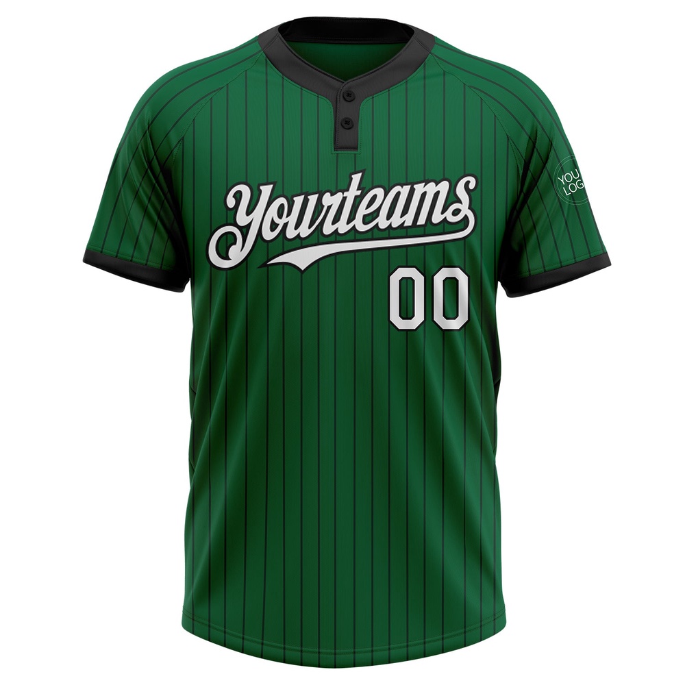 Kelly Green Black Pinstripe White Two Button Unisex Softball Jersey, Custom Team Softball Jersey
