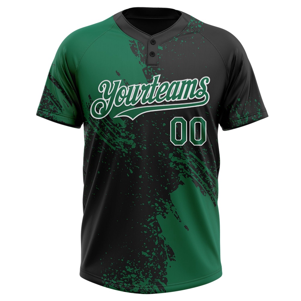 Kelly Green Black White 3D Pattern Abstract Brush Stroke Two Button Unisex Softball Jersey, Custom Team Softball Jersey