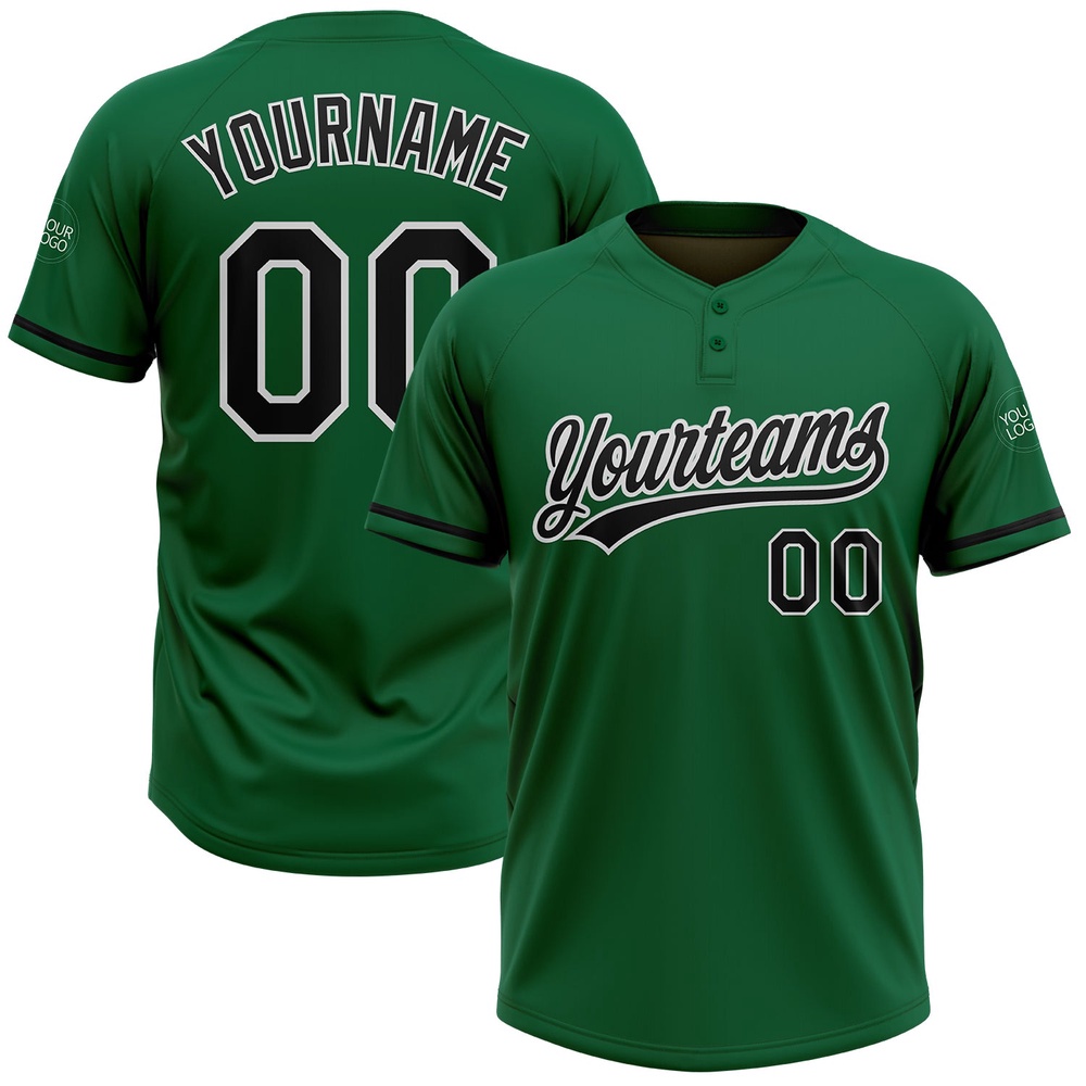 Kelly Green Black White Two Button Unisex Softball Jersey, Custom Team Softball Jersey
