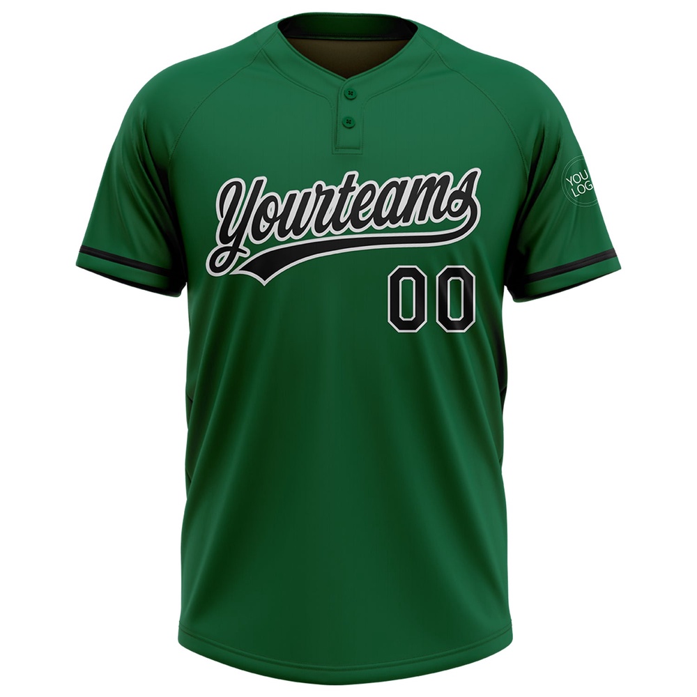 Kelly Green Black White Two Button Unisex Softball Jersey, Custom Team Softball Jersey