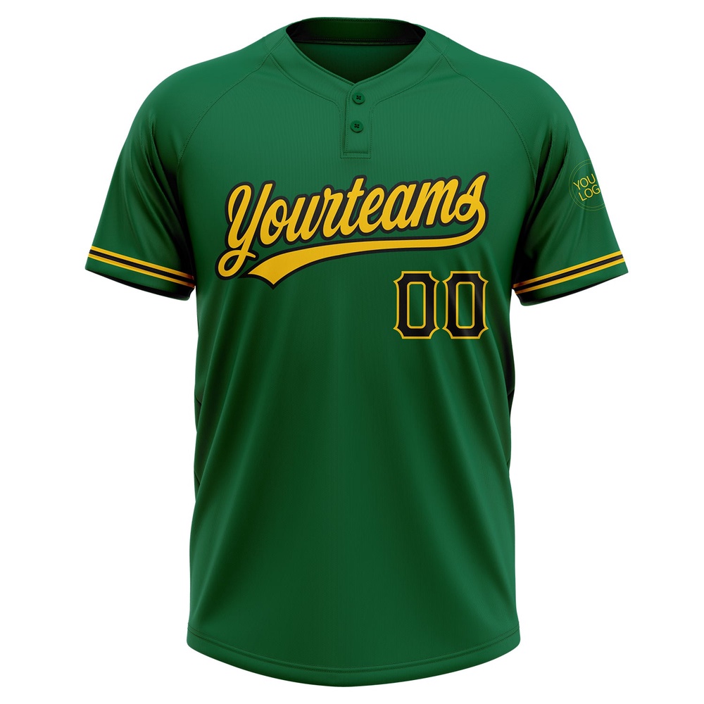 Kelly Green Black Yellow Two Button Unisex Softball Jersey, Custom Team Softball Jersey