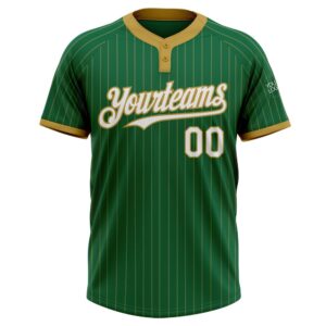 Kelly Green Old Gold Pinstripe White Two Button Unisex Softball Jersey Custom Team Softball Jersey 2 kixovo.jpg