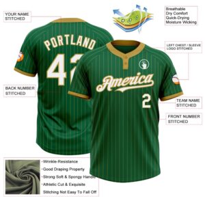 Kelly Green Old Gold Pinstripe White Two Button Unisex Softball Jersey Custom Team Softball Jersey 3 dgs1y3.jpg