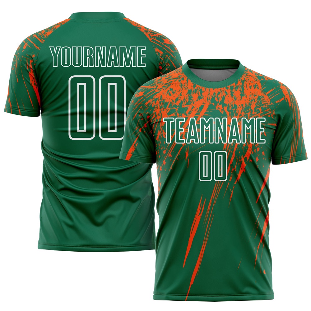 Kelly Green Orange White Sublimation Soccer Uniform Jersey, Custom Team Soccer Jersey Shirt