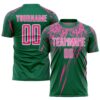 Kelly Green Pink Pinstripe Fade Fashion Sublimation Soccer Uniform Jersey, Custom Team Soccer Jersey Shirt