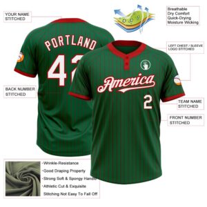 Kelly Green Red Pinstripe White Two Button Unisex Softball Jersey Custom Team Softball Jersey 3 fobmbf.jpg
