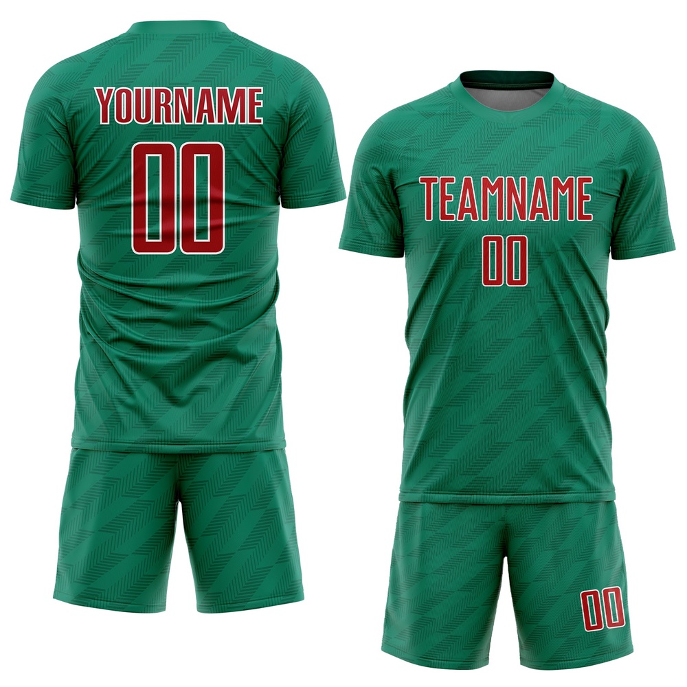 Kelly Green Red White Sublimation Mexico Soccer Uniform Jersey, Custom Team Soccer Jersey Shirt