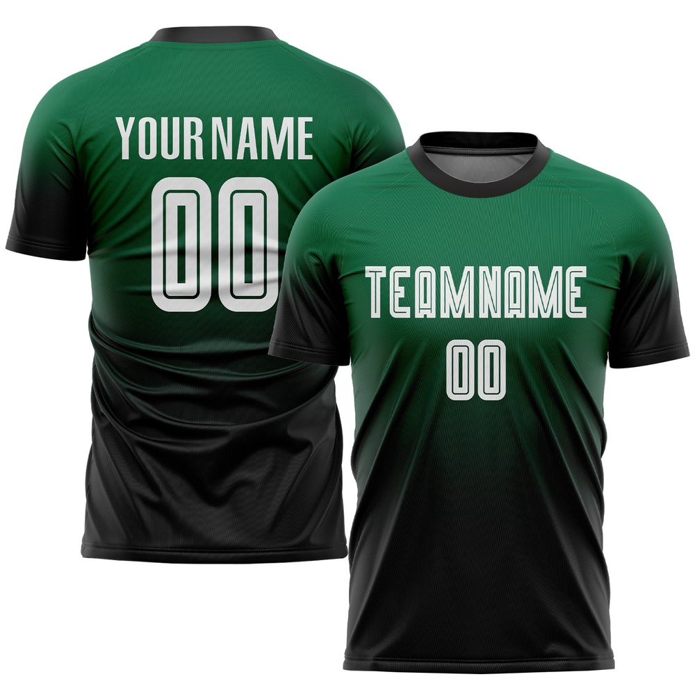 Kelly Green White Black Sublimation Fade Fashion Soccer Uniform Jersey, Custom Team Soccer Jersey Shirt