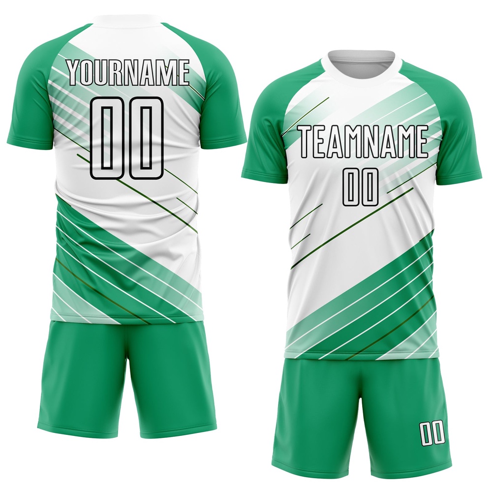 Kelly Green White Black Sublimation Soccer Uniform Jersey, Custom Team Soccer Jersey Shirt