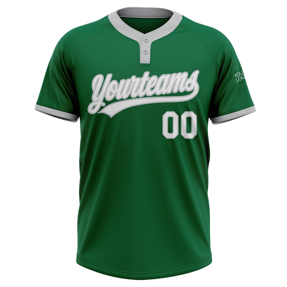Kelly Green White Gray Two Button Unisex Softball Jersey, Custom Team Softball Jersey