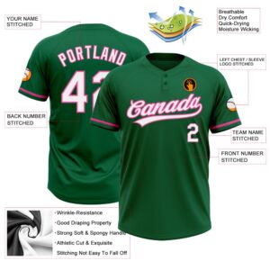 Kelly Green White Pink Two Button Unisex Softball Jersey Custom Team Softball Jersey 3 d0yfhj.jpg