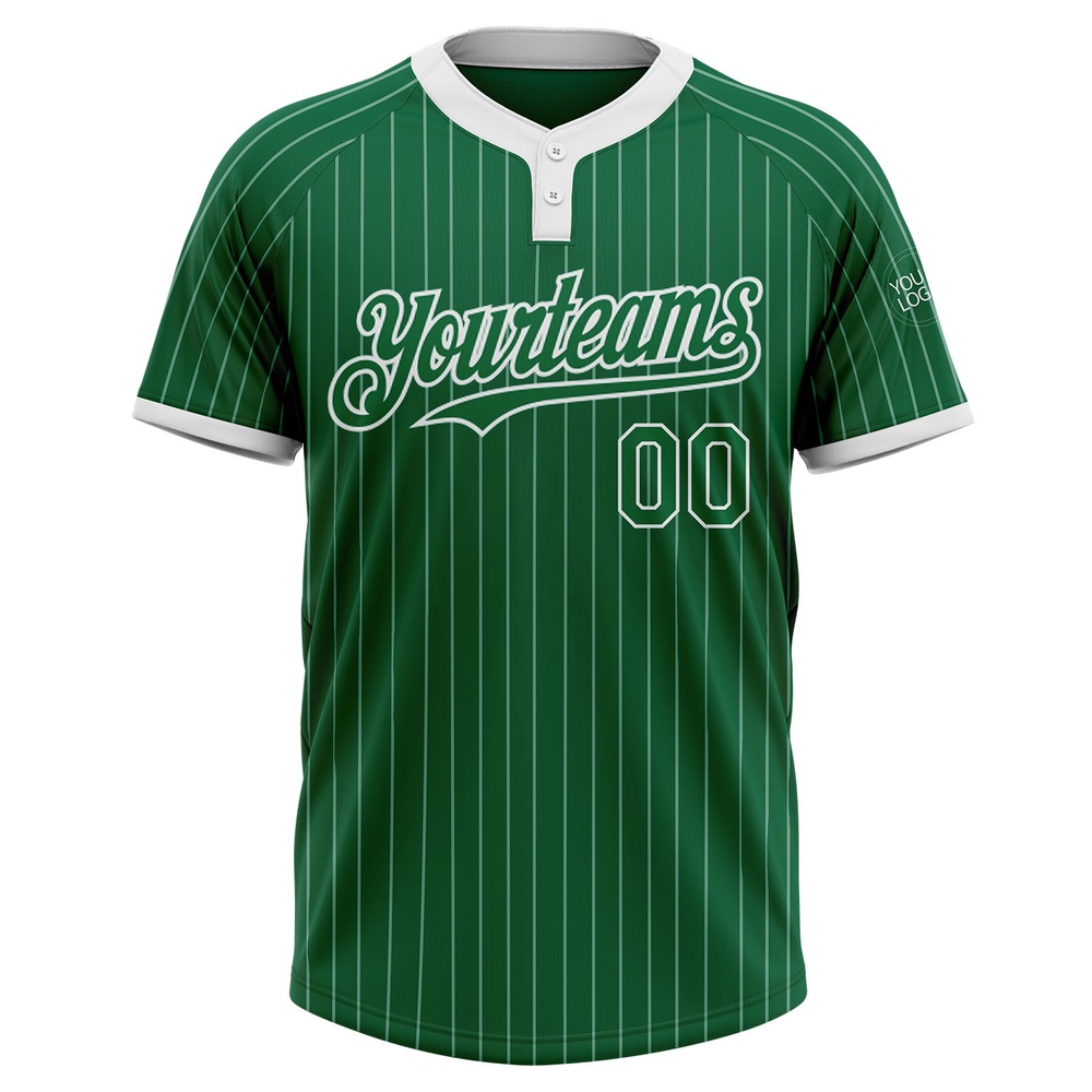 Kelly Green White Pinstripe White Two Button Unisex Softball Jersey, Custom Team Softball Jersey Kelly Green White Pinstripe White Two Button Unisex Softball Jersey, Custom Team Softball Jersey