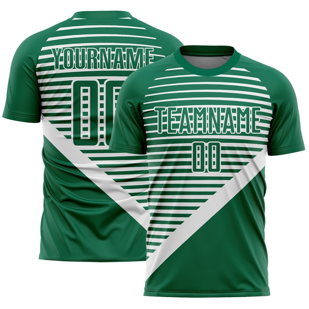 Kelly Green White Stripes Sublimation Soccer Uniform Jersey, Custom Team Soccer Jersey Shirt
