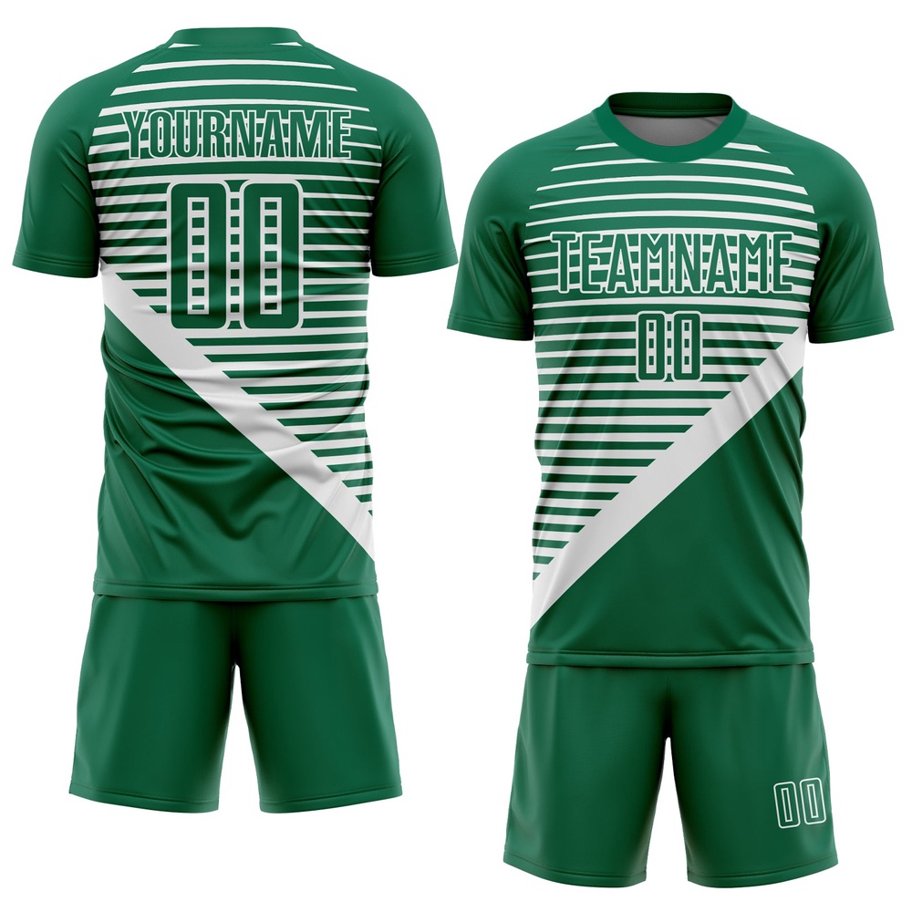 Kelly Green White Stripes Sublimation Soccer Uniform Jersey, Custom Team Soccer Jersey Shirt