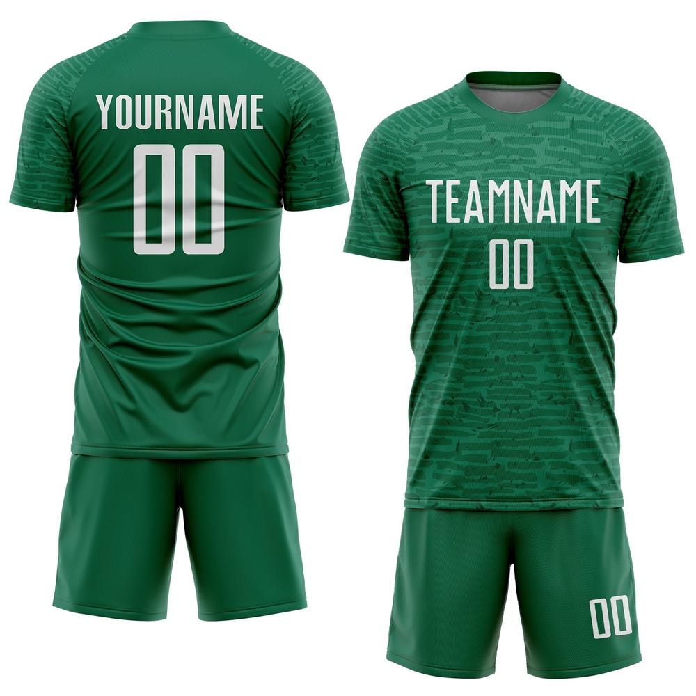 Kelly Green White Sublimation Soccer Uniform Jersey, Custom Team Soccer Jersey Shirt