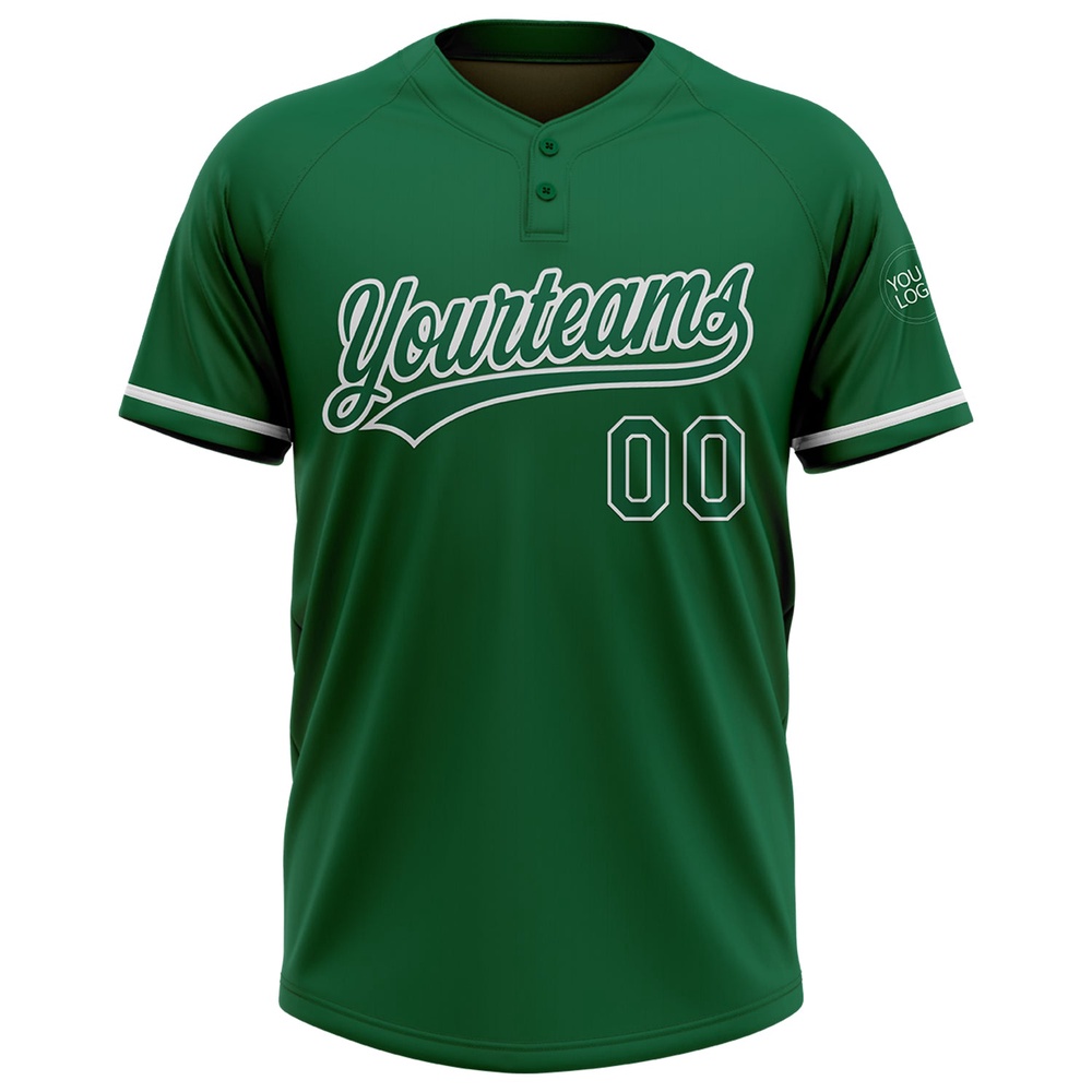 Kelly Green White Two Button Unisex Softball Jersey, Custom Team Softball Jersey
