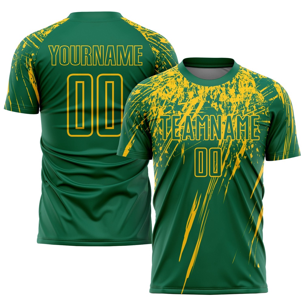 Kelly Green Yellow Sublimation Soccer Uniform Jersey, Custom Team Soccer Jersey Shirt