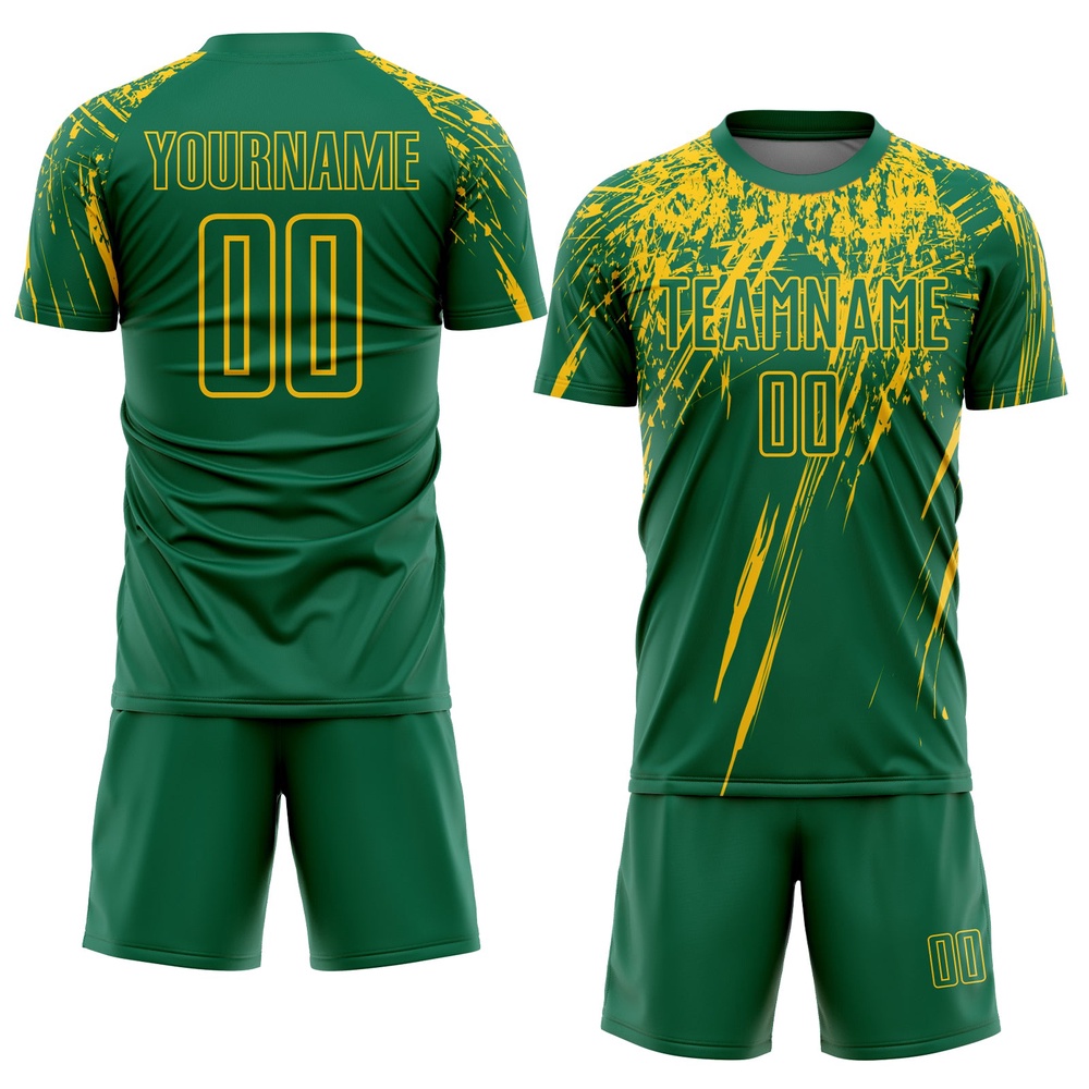 Kelly Green Yellow Sublimation Soccer Uniform Jersey, Custom Team Soccer Jersey Shirt