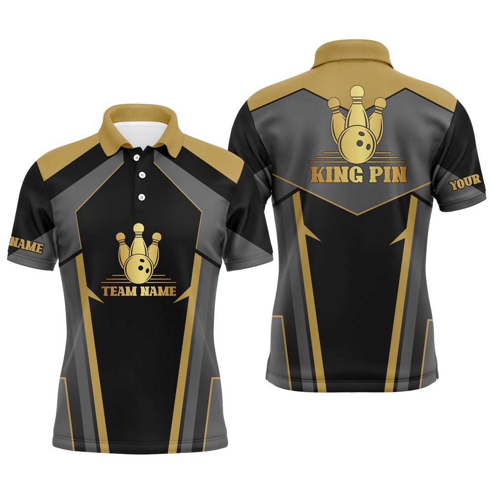 King Pin Custom Bowling Shirt For Men, Team Bowling Polo Short Sleeve, Print Men Bowlers Shirt, Personalized Bowling Team Shirt
