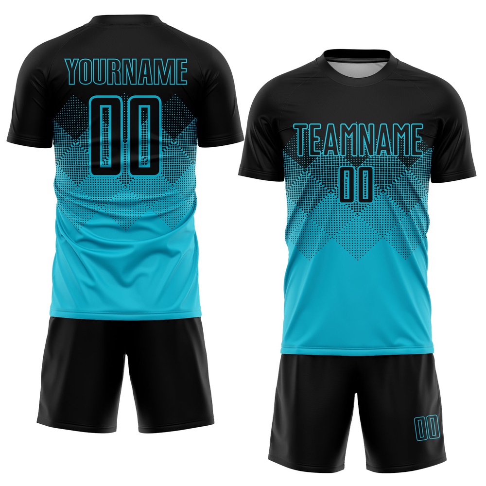 Lakes Blue Black Sublimation Soccer Uniform Jersey, Custom Team Soccer Jersey Shirt
