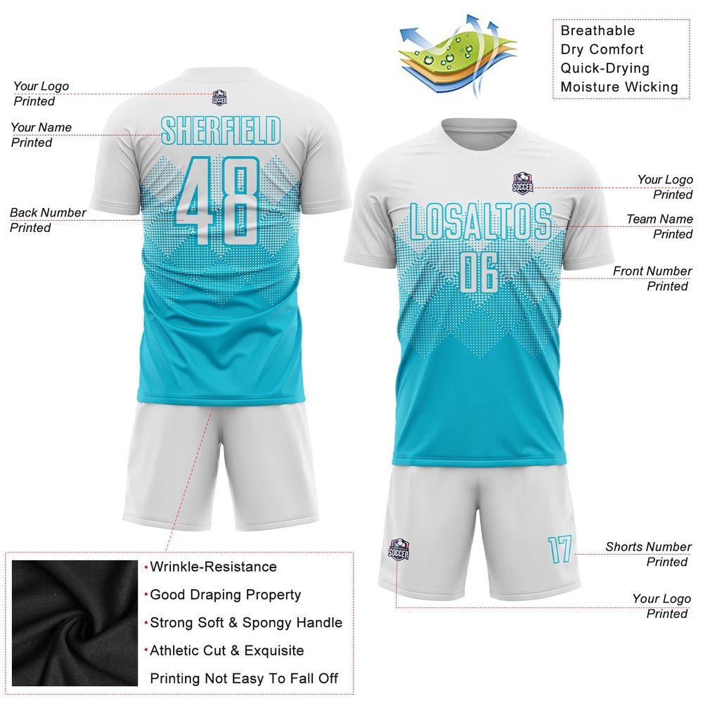 Lakes Blue White Sublimation Soccer Uniform Jersey, Custom Team Soccer Jersey Shirt