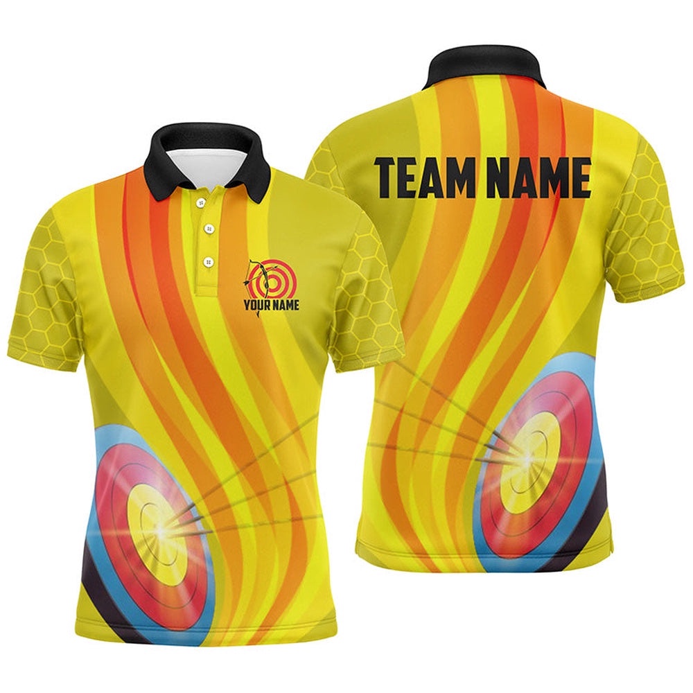 Light Arrows Target Archery Polo Shirts For Men, Custom Yellow Archery Shirts, Custom Archery Team Polo Shirt