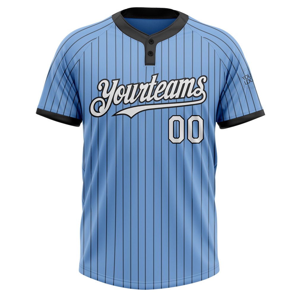 Light Blue Black Pinstripe White Two Button Unisex Softball Jersey, Custom Team Softball Jersey