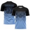Light Blue Black Lines And Dots Sublimation Soccer Uniform Jersey, Custom Team Soccer Jersey Shirt