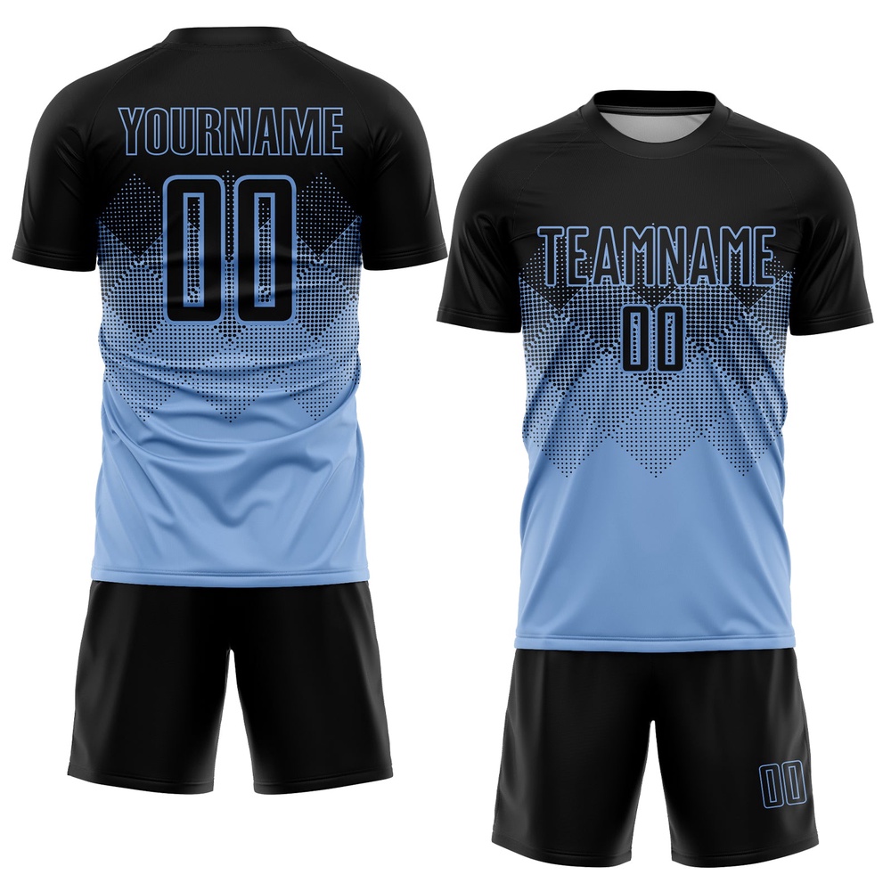 Light Blue Black Sublimation Soccer Uniform Jersey, Custom Team Soccer Jersey Shirt