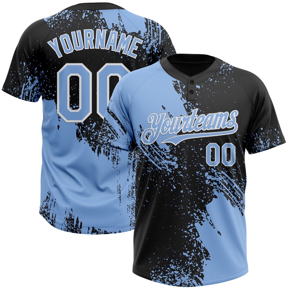 Light Blue Black White 3D Pattern Abstract Brush Stroke Two Button Unisex Softball Jersey, Custom Team Softball Jersey
