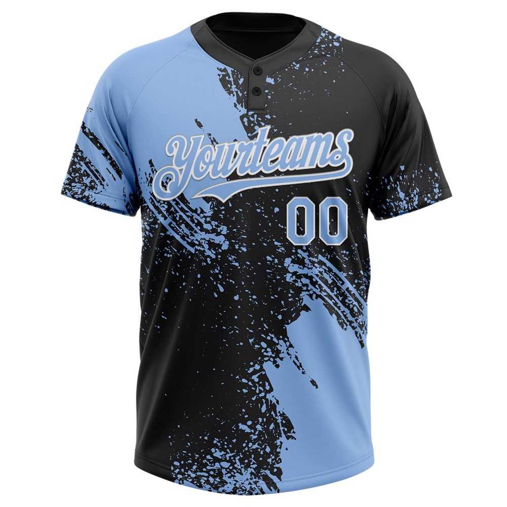 Light Blue Black White 3D Pattern Abstract Brush Stroke Two Button Unisex Softball Jersey, Custom Team Softball Jersey