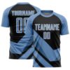 Light Blue Black White Abstract Fluid Wave Sublimation Soccer Uniform Jersey, Custom Team Soccer Jersey Shirt