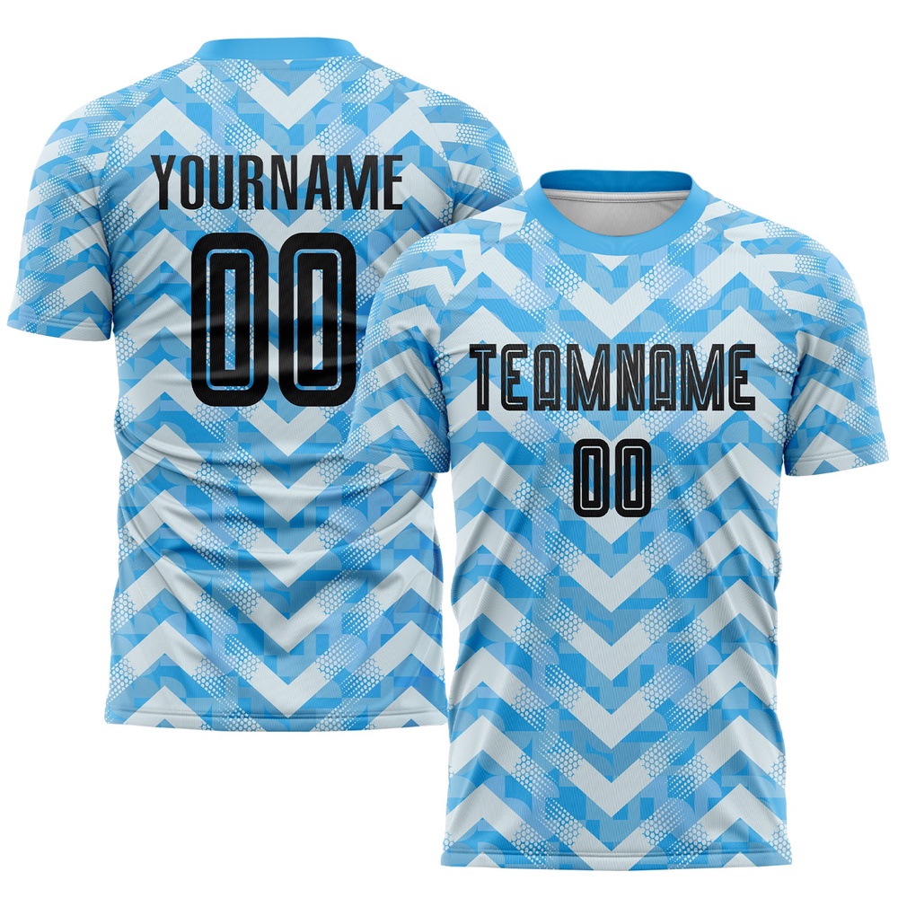 Light Blue Black White Home Sublimation Soccer Uniform Jersey, Custom Team Soccer Jersey Shirt
