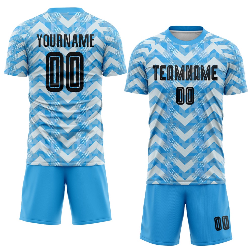 Light Blue Black White Home Sublimation Soccer Uniform Jersey, Custom Team Soccer Jersey Shirt