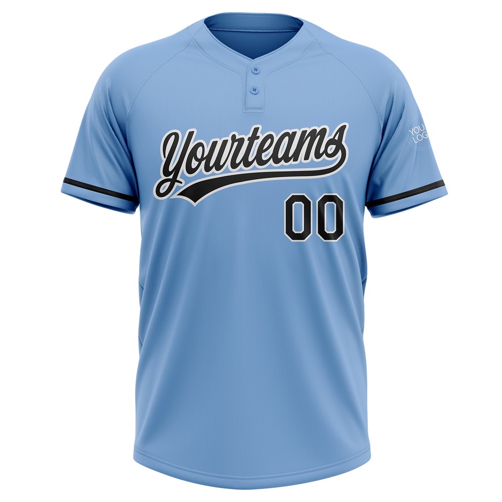 Light Blue Black White Two Button Unisex Softball Jersey, Custom Team Softball Jersey