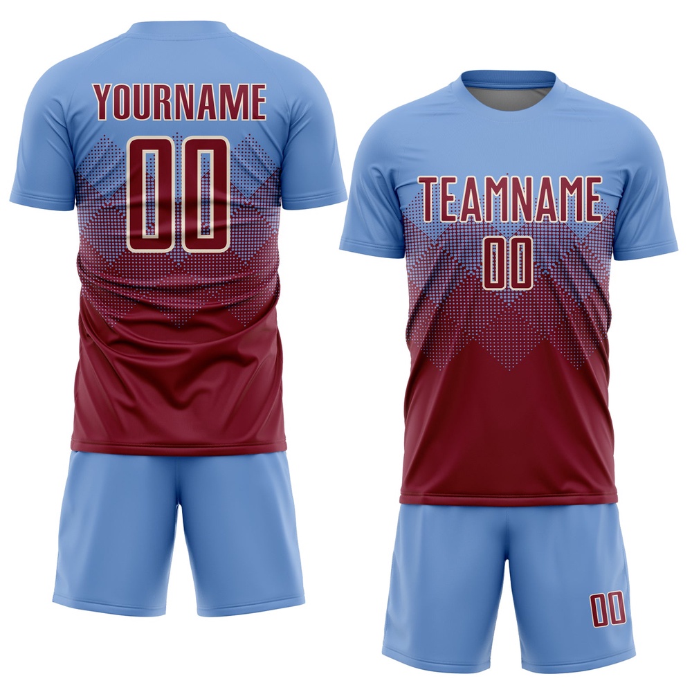 Light Blue Crimson Cream Sublimation Soccer Uniform Jersey, Custom Team Soccer Jersey Shirt