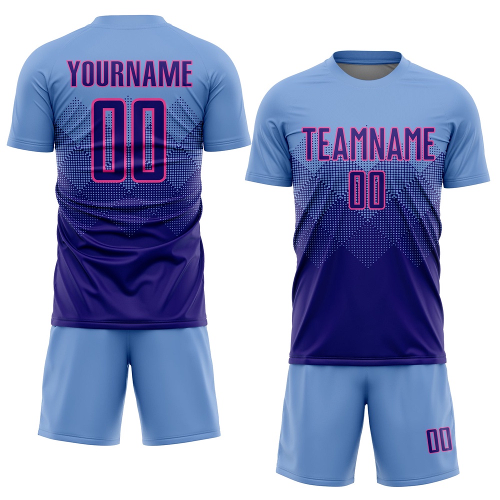 Light Blue Dark Purple Pink Sublimation Soccer Uniform Jersey, Custom Team Soccer Jersey Shirt