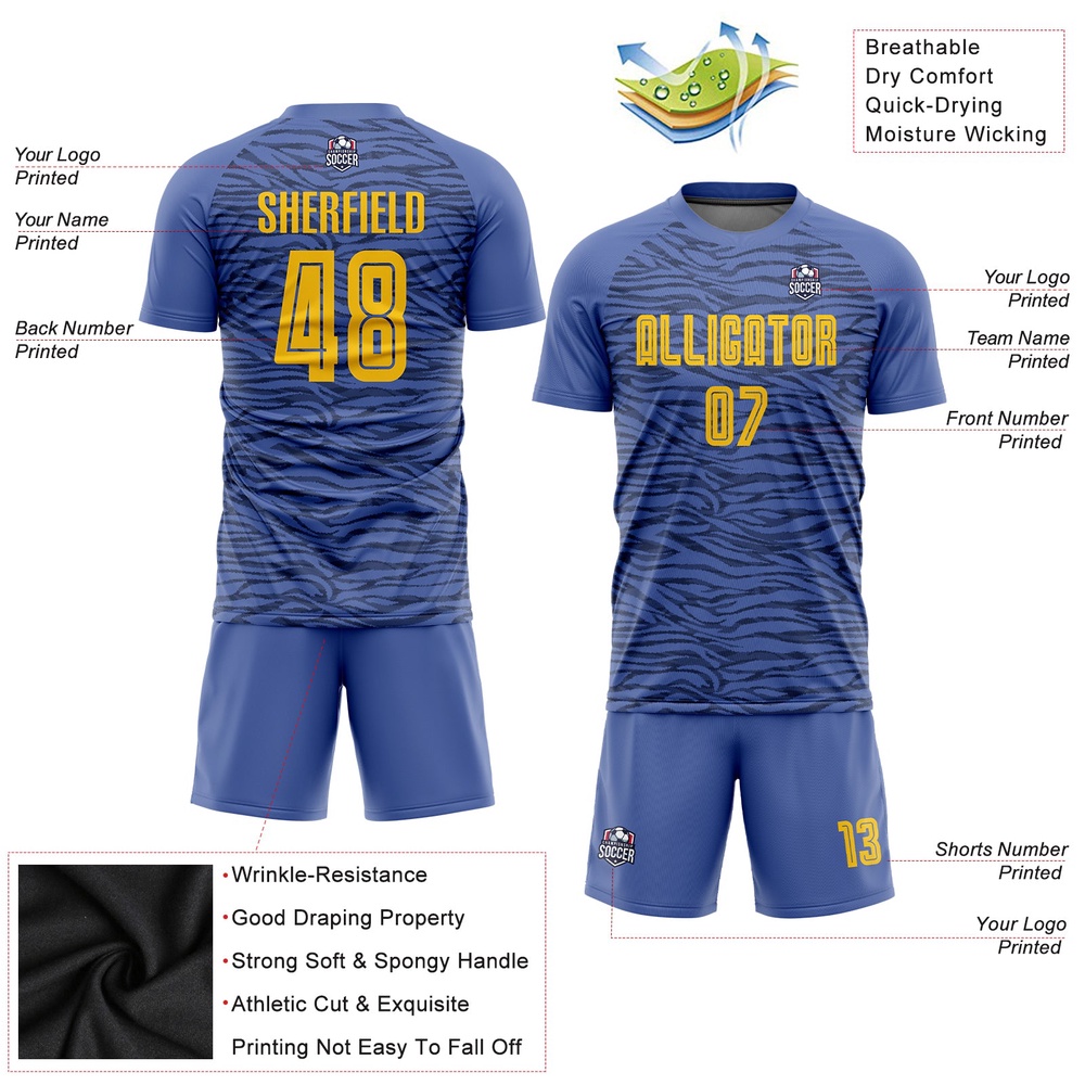 Light Blue Gold Black Third Sublimation Soccer Uniform Jersey, Custom Team Soccer Jersey Shirt