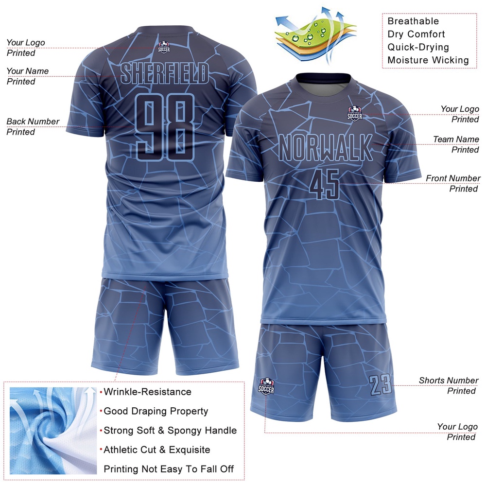 Light Blue Gray Lines Sublimation Soccer Uniform Jersey, Custom Team Soccer Jersey Shirt
