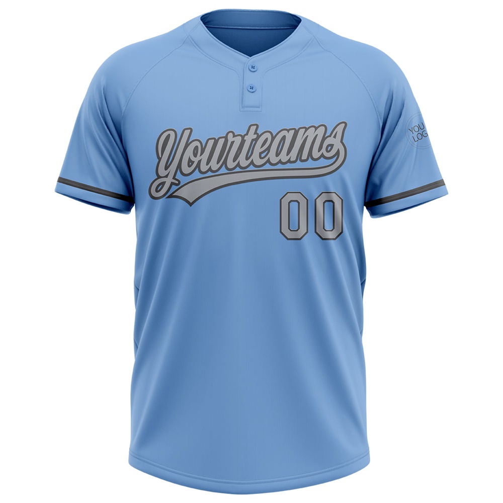 Light Blue Gray Steel Gray Two Button Unisex Softball Jersey, Custom Team Softball Jersey Light Blue Gray Steel Gray Two Button Unisex Softball Jersey, Custom Team Softball Jersey