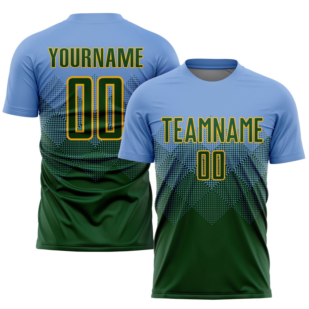 Light Blue Green Gold Sublimation Soccer Uniform Jersey, Custom Team Soccer Jersey Shirt