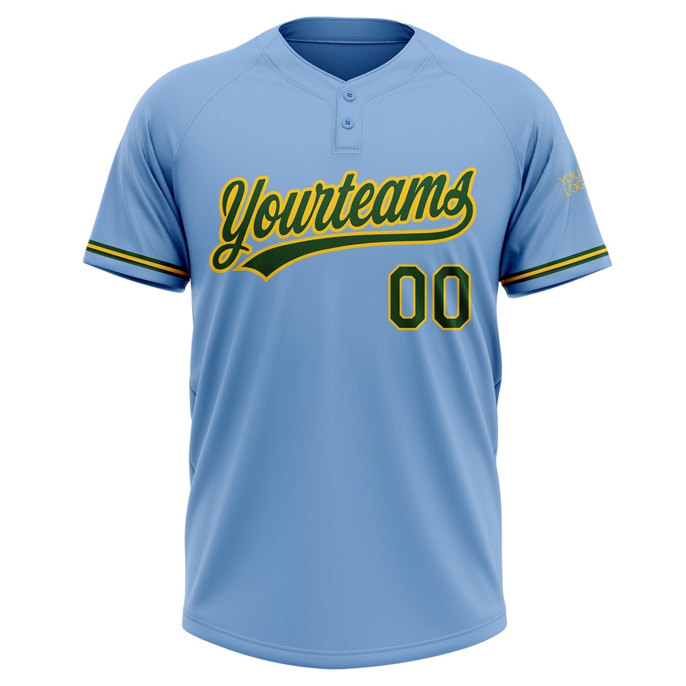 Light Blue Green Yellow Two Button Unisex Softball Jersey, Custom Team Softball Jersey
